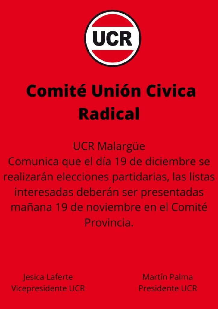 UCR: Presentación de listas elección autoridades partidarias 1 8c7b075a 1159 4a25 bfe9 59c8a7068f2a