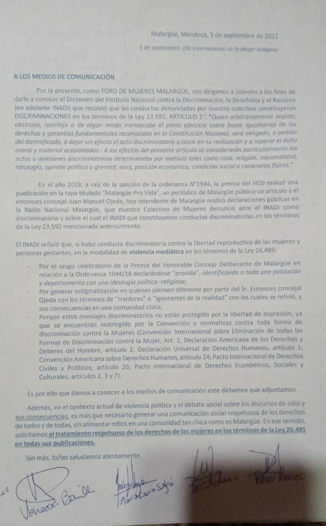 nota colectivo de mujeres