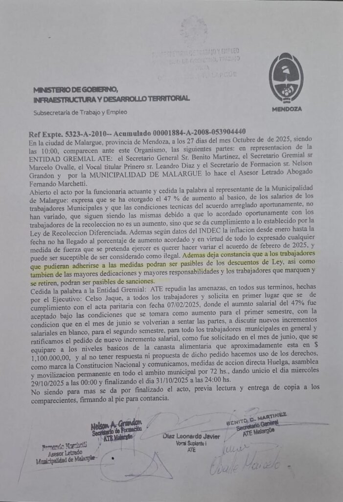 Paro municipal de 72 horas en Malargüe: ATE reclama actualización salarial. 5 d9eb97ae d25c 4282 80e0 04def7da80ca