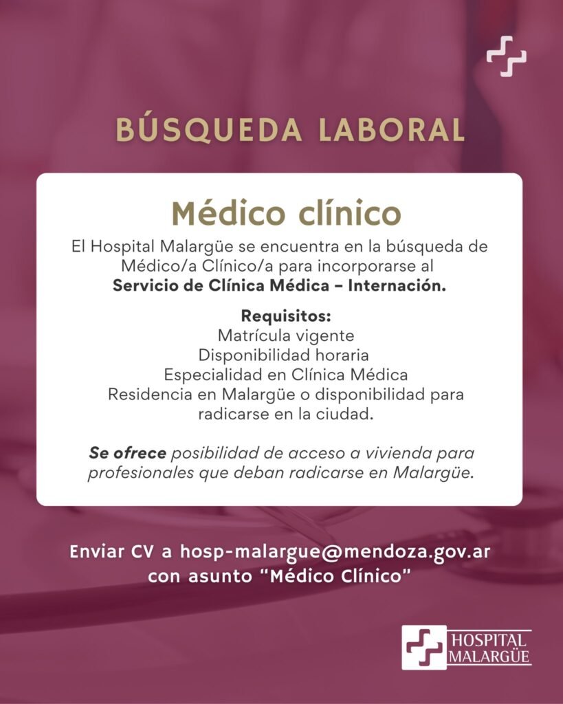 El Hospital Malargüe busca profesionales médicos para reforzar Clínica Médica e Imágenes 6 623706813 1539876074416352 3088585198042650868 n