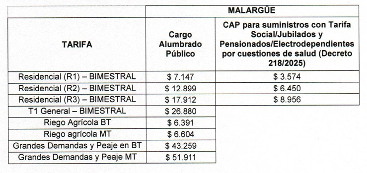 EPRE recalculó el cargo de alumbrado público para Malargüe y otros 11 municipios desde enero de 2026 2 Captura de pantalla 2026 01 05 205327