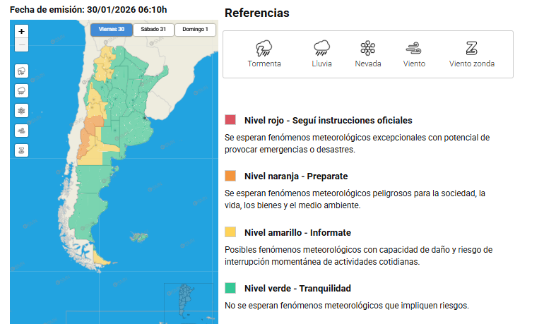 Alerta naranja por tormentas en Malargüe: el SMN prevé granizo, ráfagas fuertes y lluvias intensas 5 Captura de pantalla 2026 01 30 082244