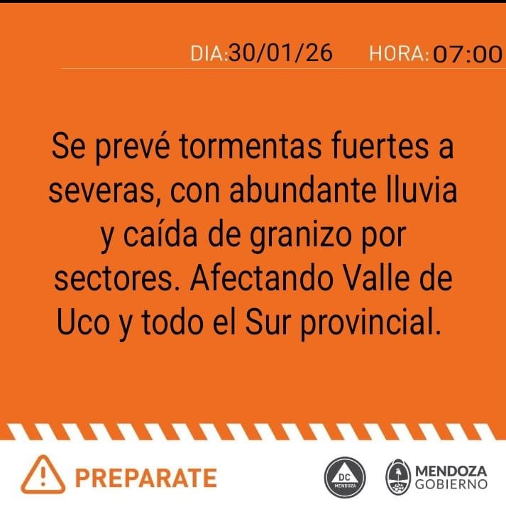 Alerta naranja por tormentas en Malargüe: el SMN prevé granizo, ráfagas fuertes y lluvias intensas 4 WhatsApp Image 2026 01 30 at 7.21.33 AM