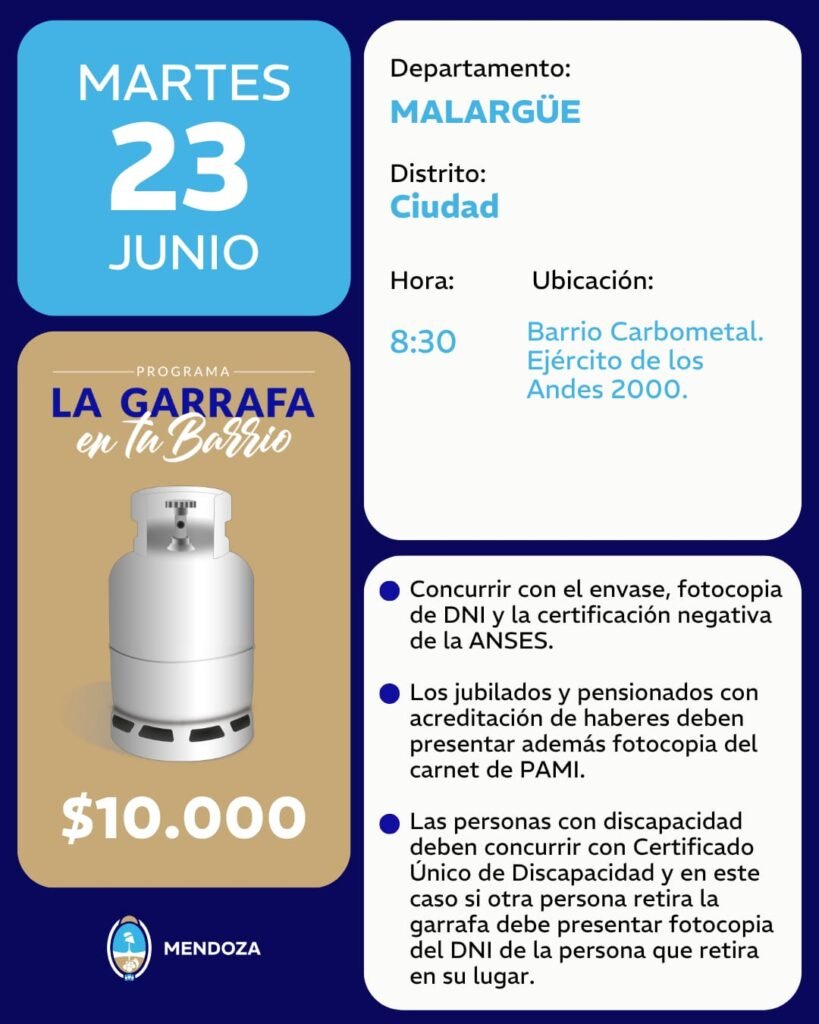 Malargüe: dónde y cuándo comprar la garrafa subsidiada esta semana. 6 WhatsApp Image 2026 06 22 at 2.36.40 PM