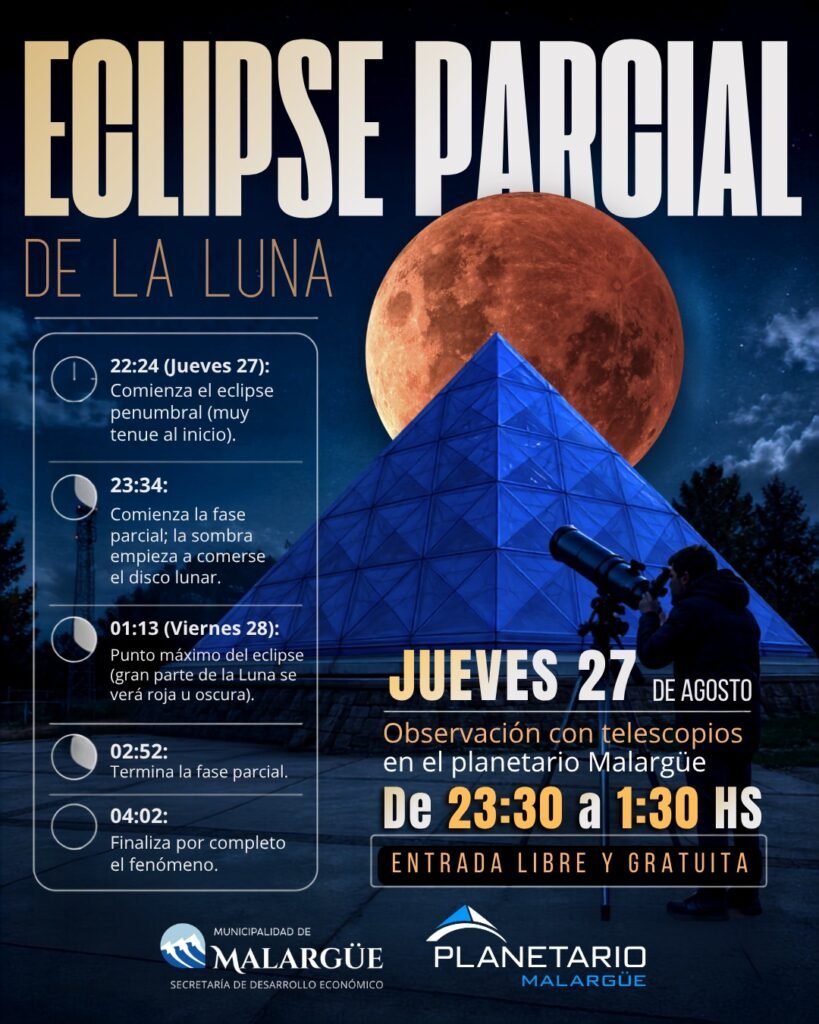Eclipse lunar en Malargüe: el Planetario abrirá sus puertas con telescopios gratuitos. 1 WhatsApp Image 2026 08 25 at 11.45.31 AM